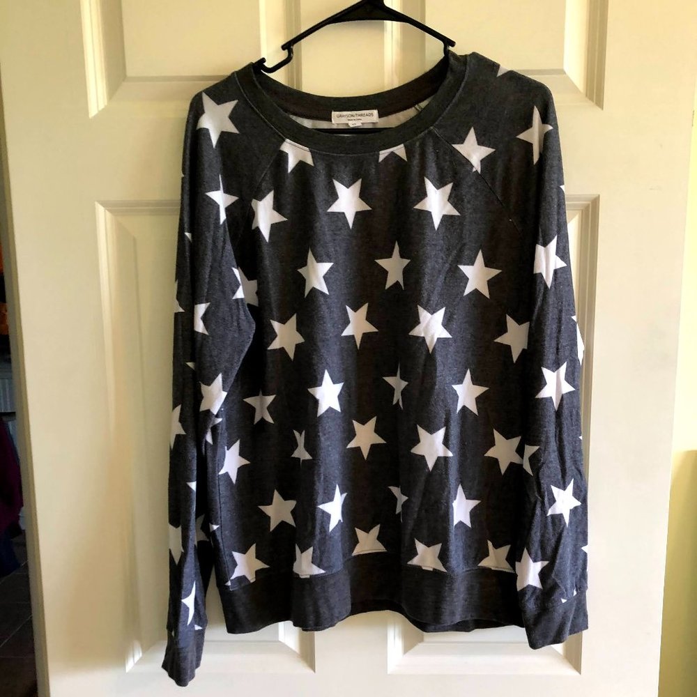 Gray & white star sweatshirt SUPER SOFT Women's XL